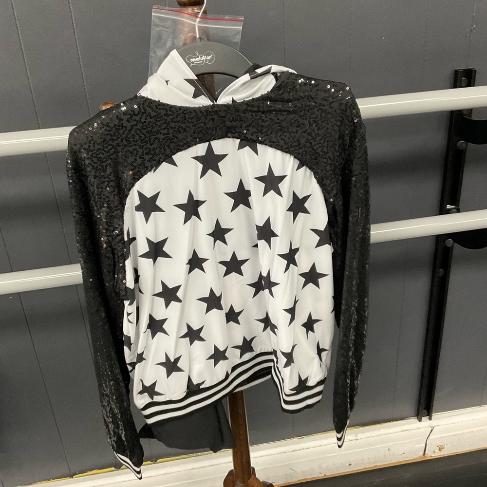 Revolution- Hall of Fame Costume: Black Biketard w/ black and white star jacket